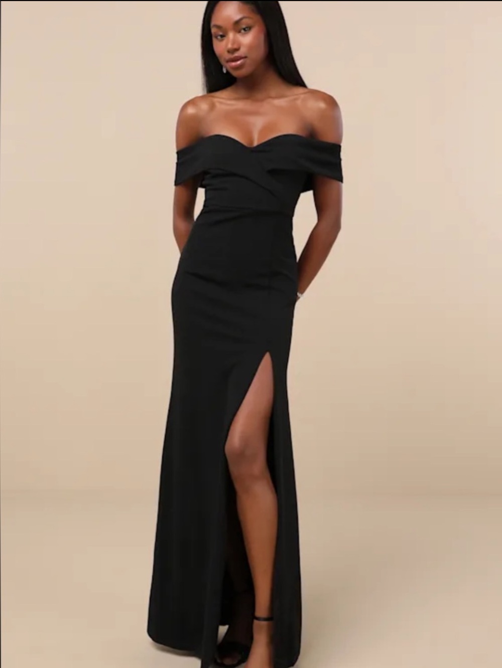 New Lulus Song of Love Off-Shoulder Black Evening Gown with Side Slit Sz Large